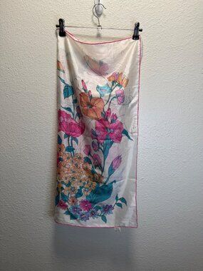 Floral Hand-Printed Pure Silk Scarf Multicolor Design  Lightweight & Elegant
